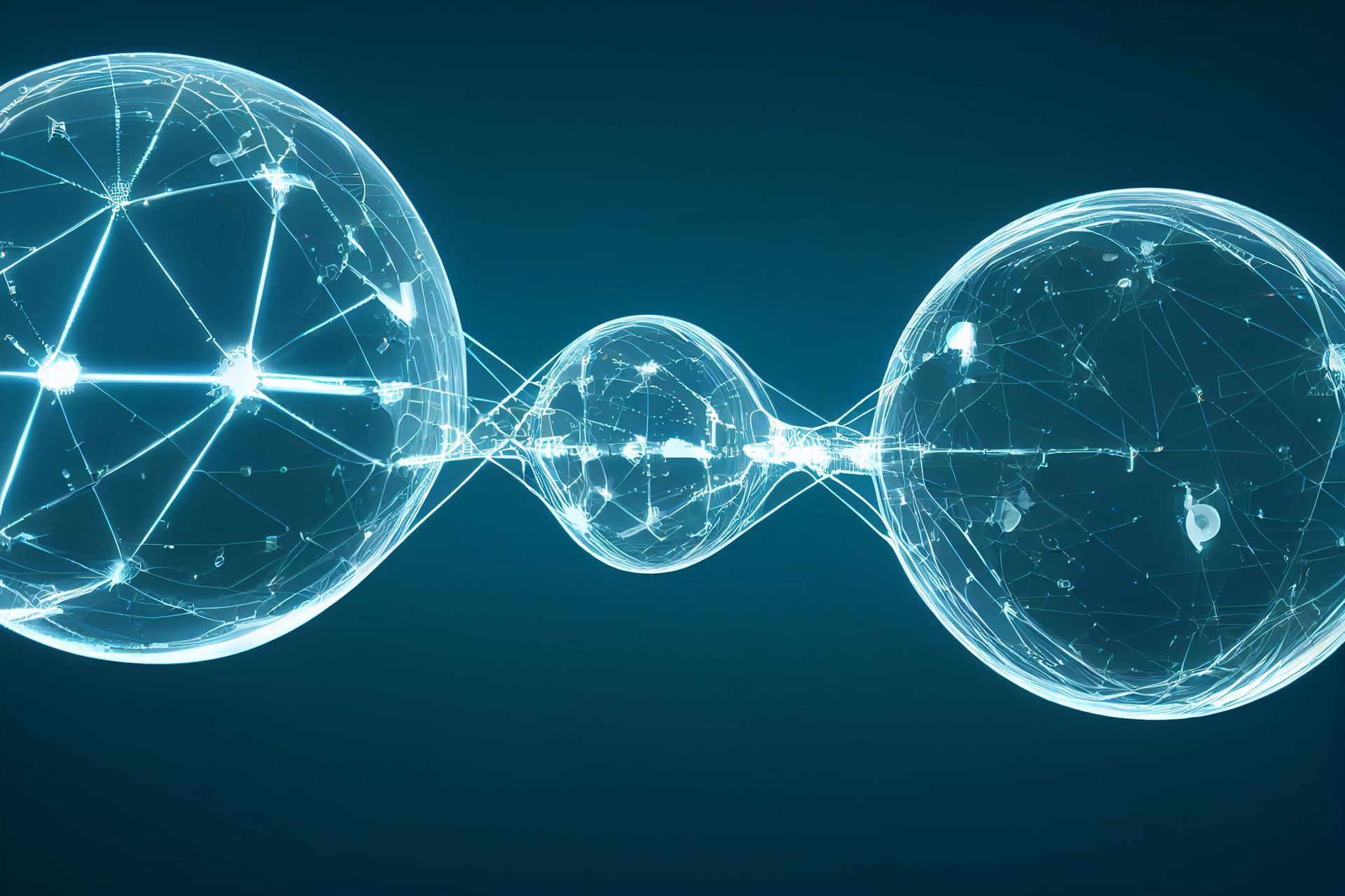 Abstract visualisation of glowing teal network nodes linked together
